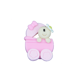 Figura Carrinho Rosa com Bebé em Biscuit