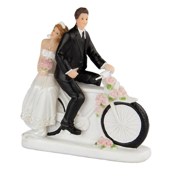 Figura Casal de Noivos na Bicicleta com Flores