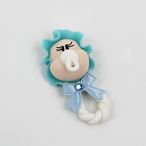 Figura Roca com Bebé de touca azul em Biscuit