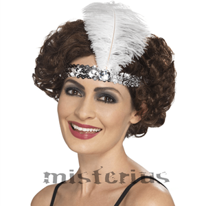 Fita Charleston Lantejoulas e Pluma Branca