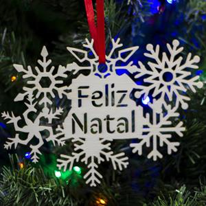 Floco de Neve Feliz Natal em Madeira, 15 cm