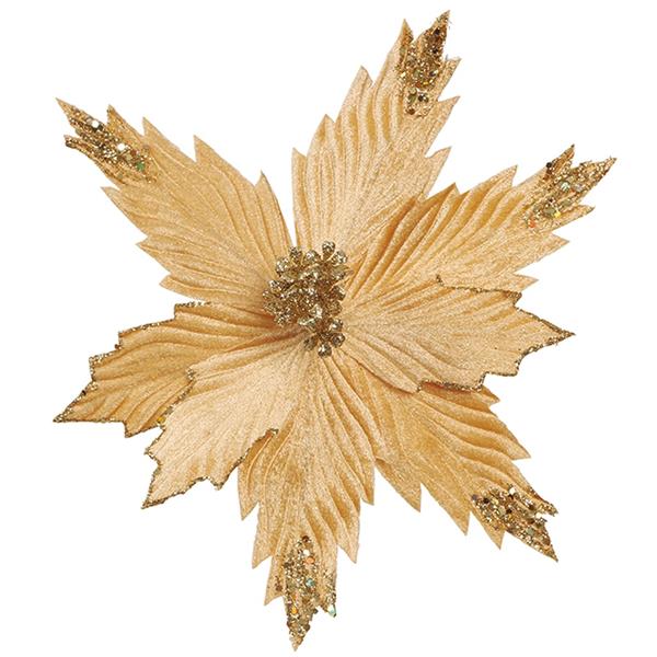 Flor de Natal Dourada com Brilhantes, 30 cm
