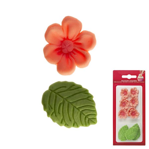 Flores Laranja Pastel e Folhas Verdes Comestíveis