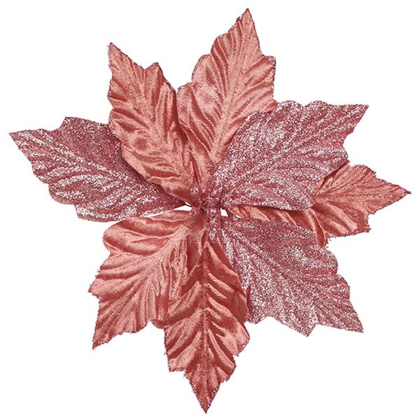 Folha de Natal Rosa Velho com Brilhantes, 20 cm