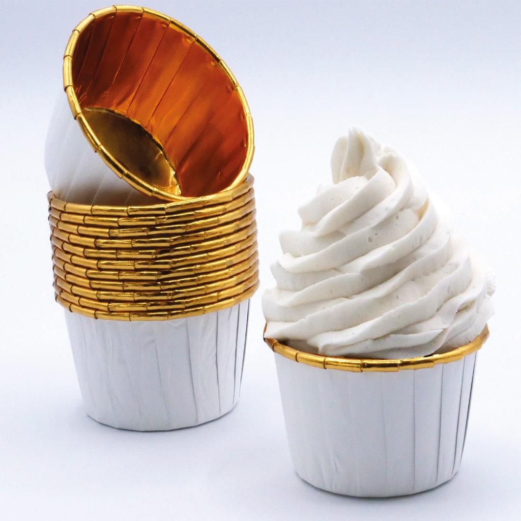 Formas Cupcake Branco e Dourado, 24 unid.