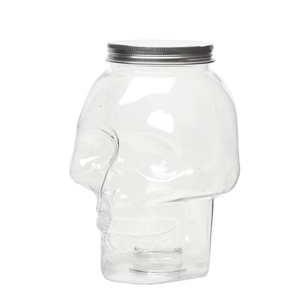 Frasco Crânio Transparente em Plástico, 15 cm