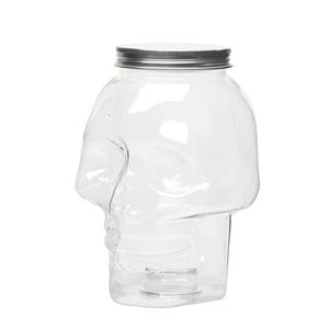 Frasco Crânio Transparente em Plástico, 15 cm