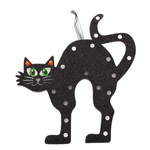 Gato Preto Decorativo com Luz, 30 x 28 Cm