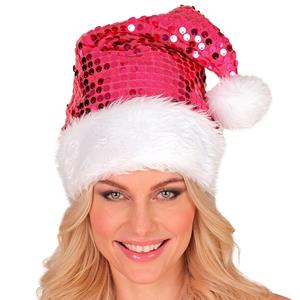 Gorro Mãe Natal Lantejoulas Rosa