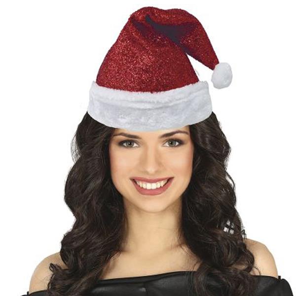 Gorro Pai Natal Vermelho Brilhante