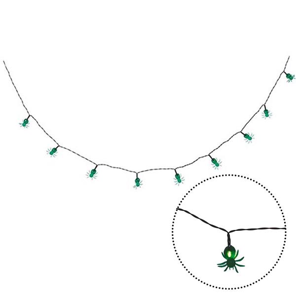 Grinalda 10 Aranhas Verdes com Luz, 1,60 mt
