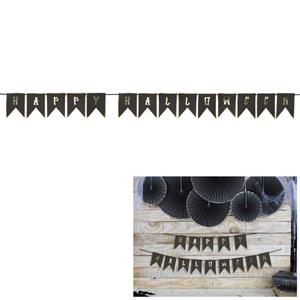 Grinalda Banner Happy Halloween Preta e Dourada, 2 mt