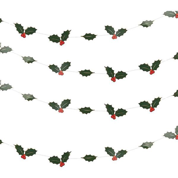 Grinalda Decorativa Azevinhos e Folhas, 500 cm