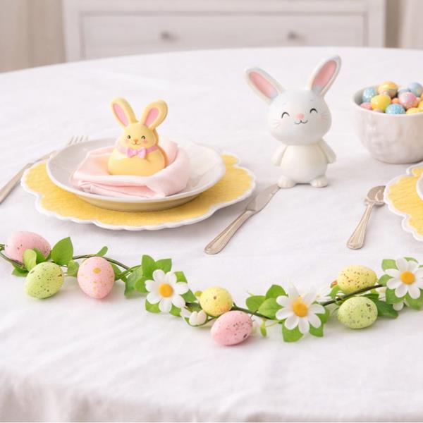 Grinalda Decorativa da Páscoa com Flores e Ovos Coloridos