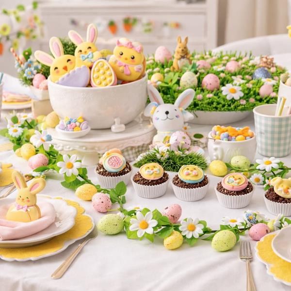 Grinalda Decorativa da Páscoa com Flores e Ovos Coloridos