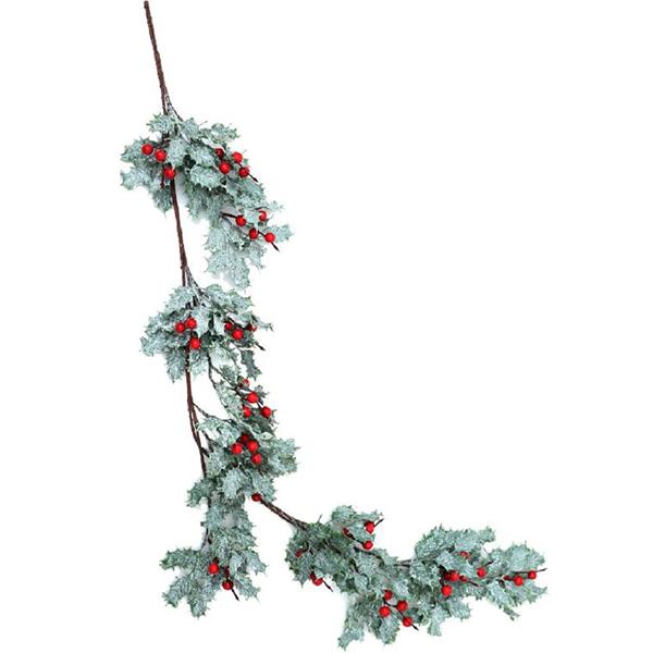 Grinalda Decorativa de Azevinho com Efeito de Neve