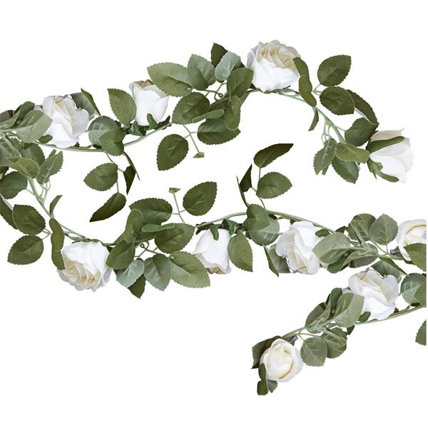 Grinalda Decorativa Rosas Brancas, 2 mt