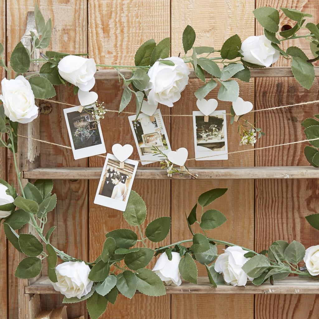 Grinalda Decorativa Rosas Brancas, 2 mt