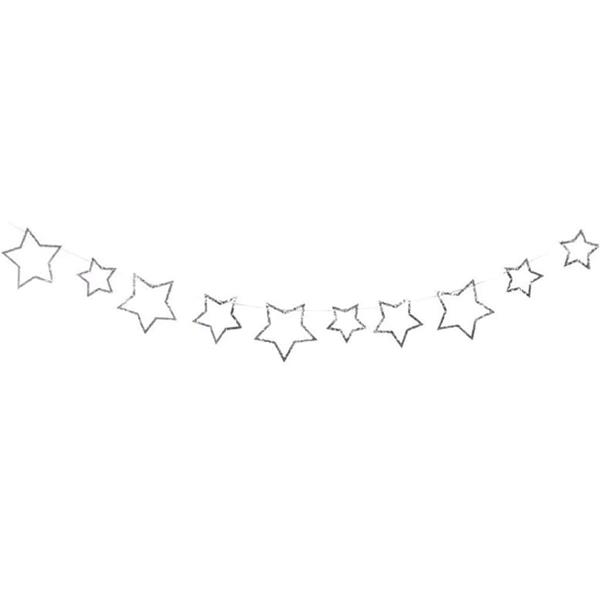 Grinalda Estrelas Prateadas com Glitter, 300 cm