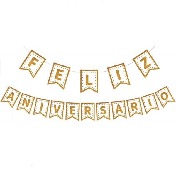 Grinalda Feliz Aniversário Branco e Dourado, 5 mt