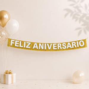 Grinalda Franjas Douradas Feliz Aniversário, 18 x 300 cm