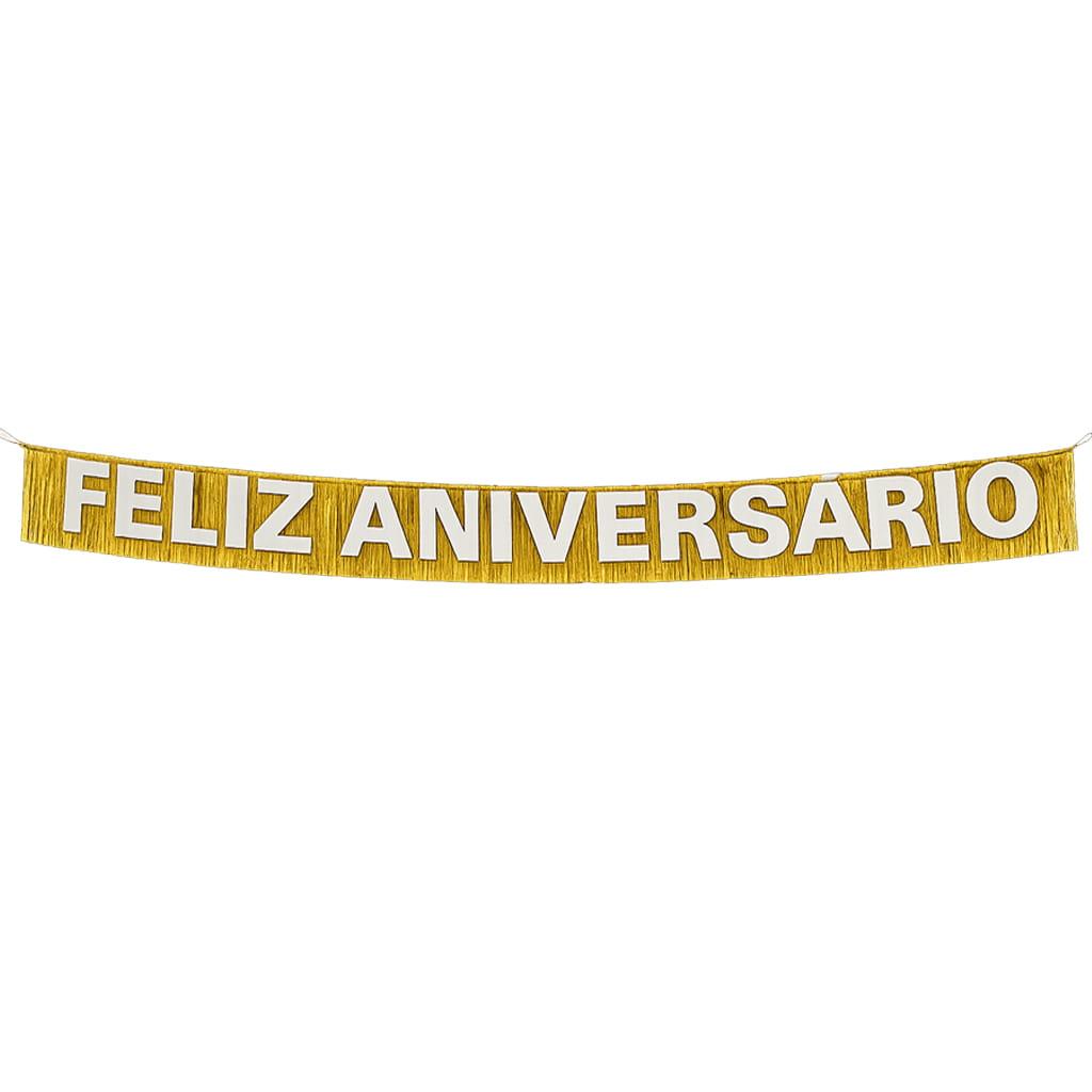 Grinalda Franjas Douradas Feliz Aniversário, 18 x 300 cm