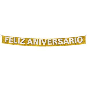 Grinalda Franjas Douradas Feliz Aniversário, 18 x 300 cm