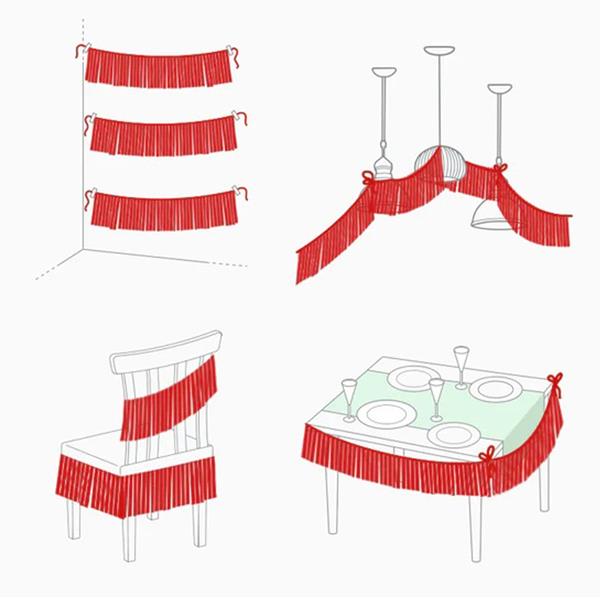 Grinalda Franjas Vermelhas Metalizadas, 1,50 mt