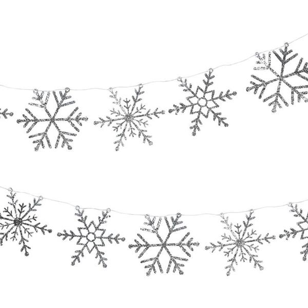 Grinalda Glitter Flocos de Neve Prateados, 300 cm