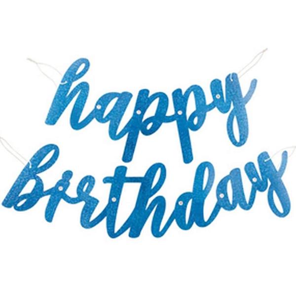 Grinalda Happy Birthday Azul Glitter, 275 cm