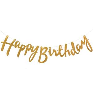 Grinalda Happy Birthday Dourada Metalizada, 215 cm