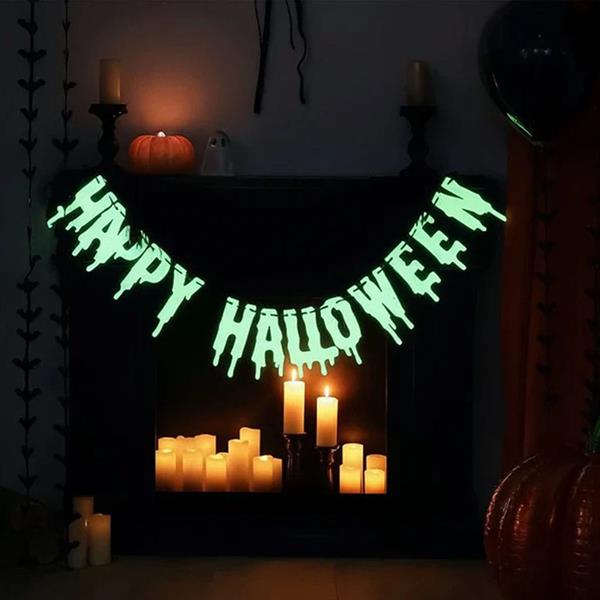 Grinalda Happy Halloween Glow com Franjas Pretas, 1,50 mt