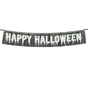 Grinalda Happy Halloween Glow com Franjas Pretas, 1,50 mt