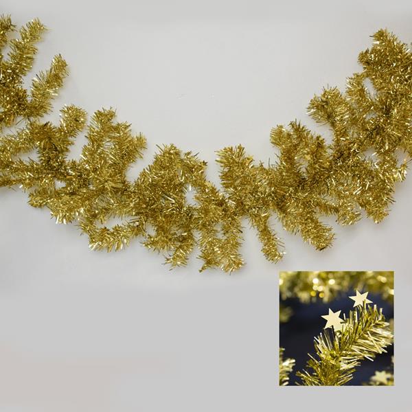 Grinalda Natal Dourada com Estrelas, 180 cm