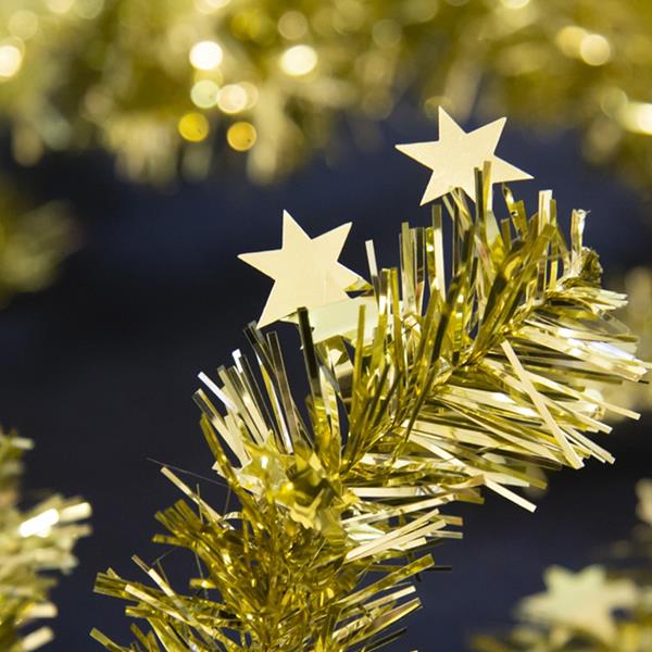 Grinalda Natal Dourada com Estrelas, 180 cm