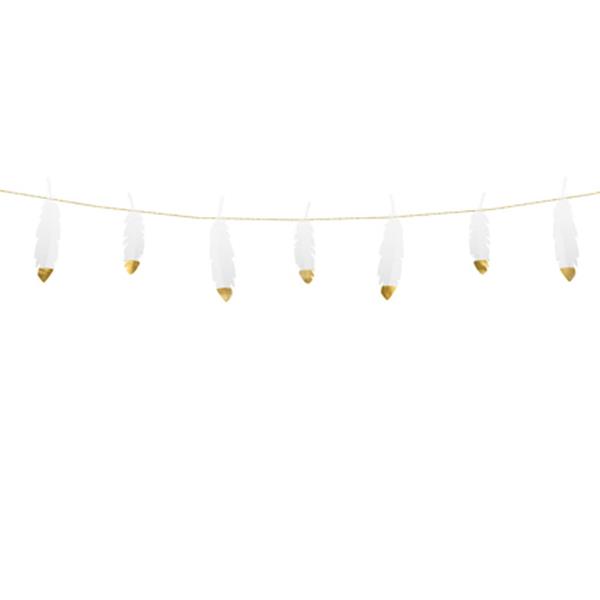 Grinalda Penas Brancas e Douradas, 160 cm