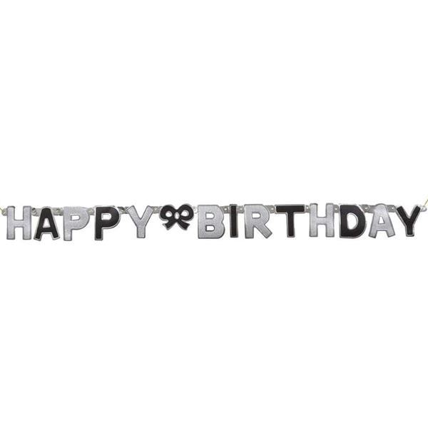 Grinalda Prateada Happy Birthday, 127 cm