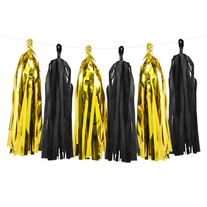 Grinalda Tassel Preta e Dourada, 200 Cm