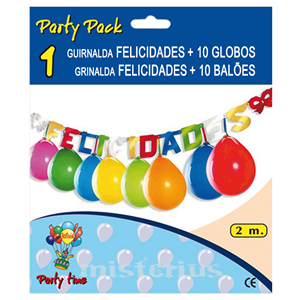 Grinaldas felicidades, 2 m, com 10 balões