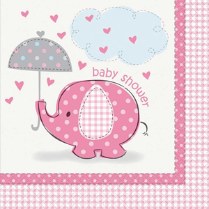 Guardanapos Baby Shower Elefante Rosa, 17 Cm, 16 Unid.