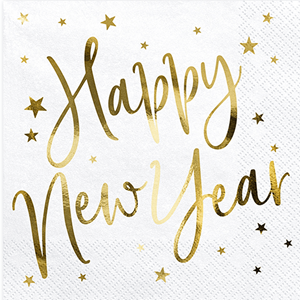 Guardanapos Brancos Happy New Year, 20 Unid.