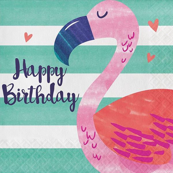 Guardanapos Flamingo Happy Birthday, 16 unid.