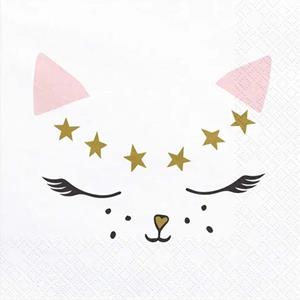 Guardanapos Gato Branco com Estrelas Douradas, 20 unid.