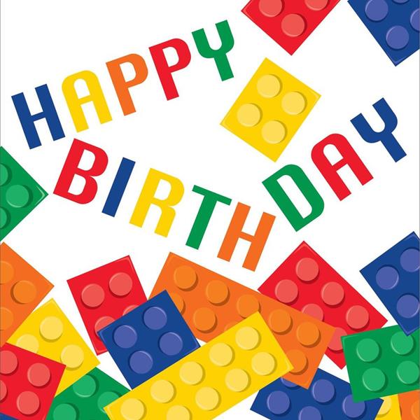 Guardanapos Happy Birthday Blocos de Construção, 16 unid.