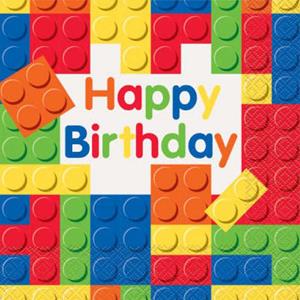 Guardanapos Happy Birthday Blocos de Construção, 16 unid.