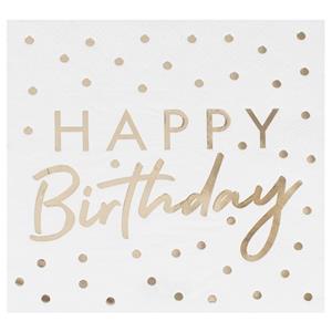 Guardanapos Happy Birthday Dourado, 16 Unid.