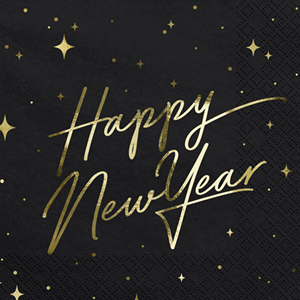 Guardanapos Pretos Happy New Year, 20 Unid.