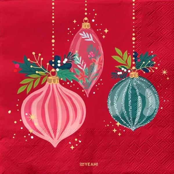 Guardanapos Vermelhos com Ornamentos Natalícios, 30 unid.