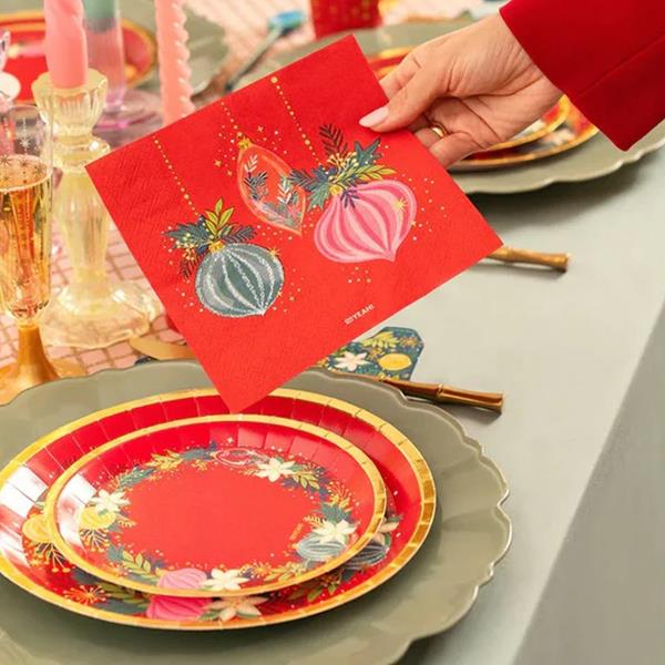 Guardanapos Vermelhos com Ornamentos Natalícios, 30 unid.