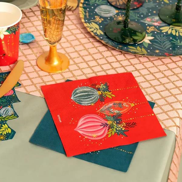 Guardanapos Vermelhos com Ornamentos Natalícios, 30 unid.